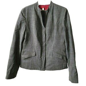 Vintage Emma Black Blazer Jacket Size 6 Black Beige Crop Zip Front LS No Collar